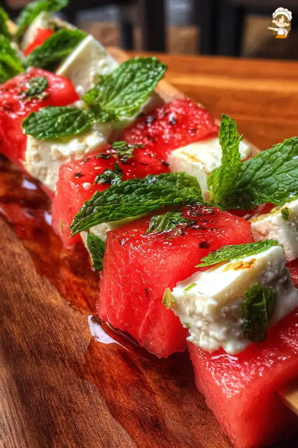 Preparation of Watermelon Feta Mint Skewers
