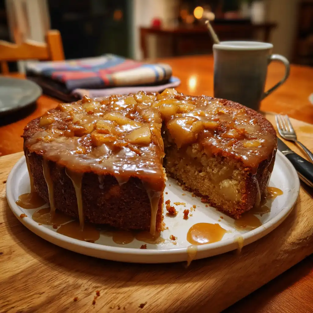 Caramel Pear Ginger Cake with Vanilla Sauce