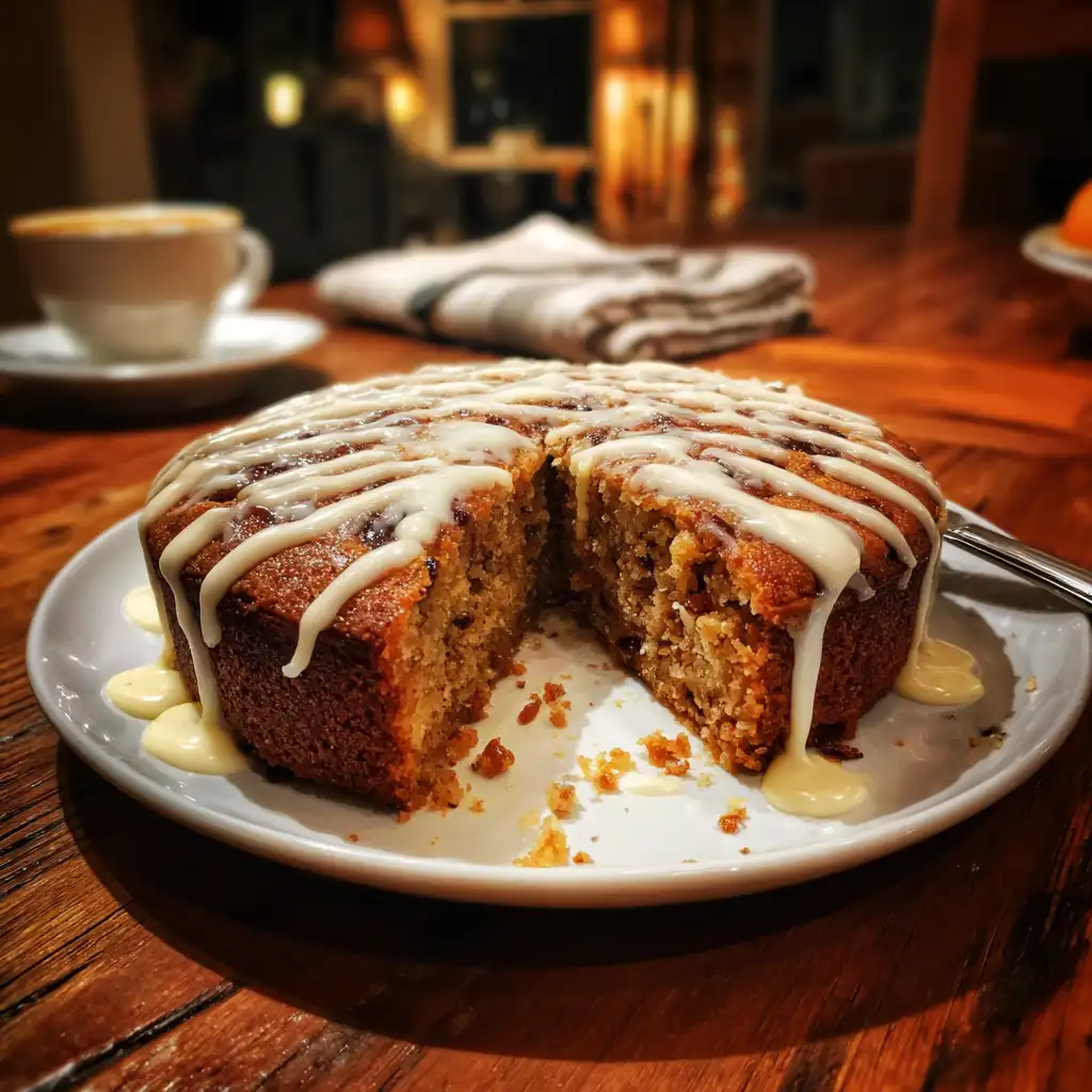 Dense Clove Date Cake with Cream Drizzle