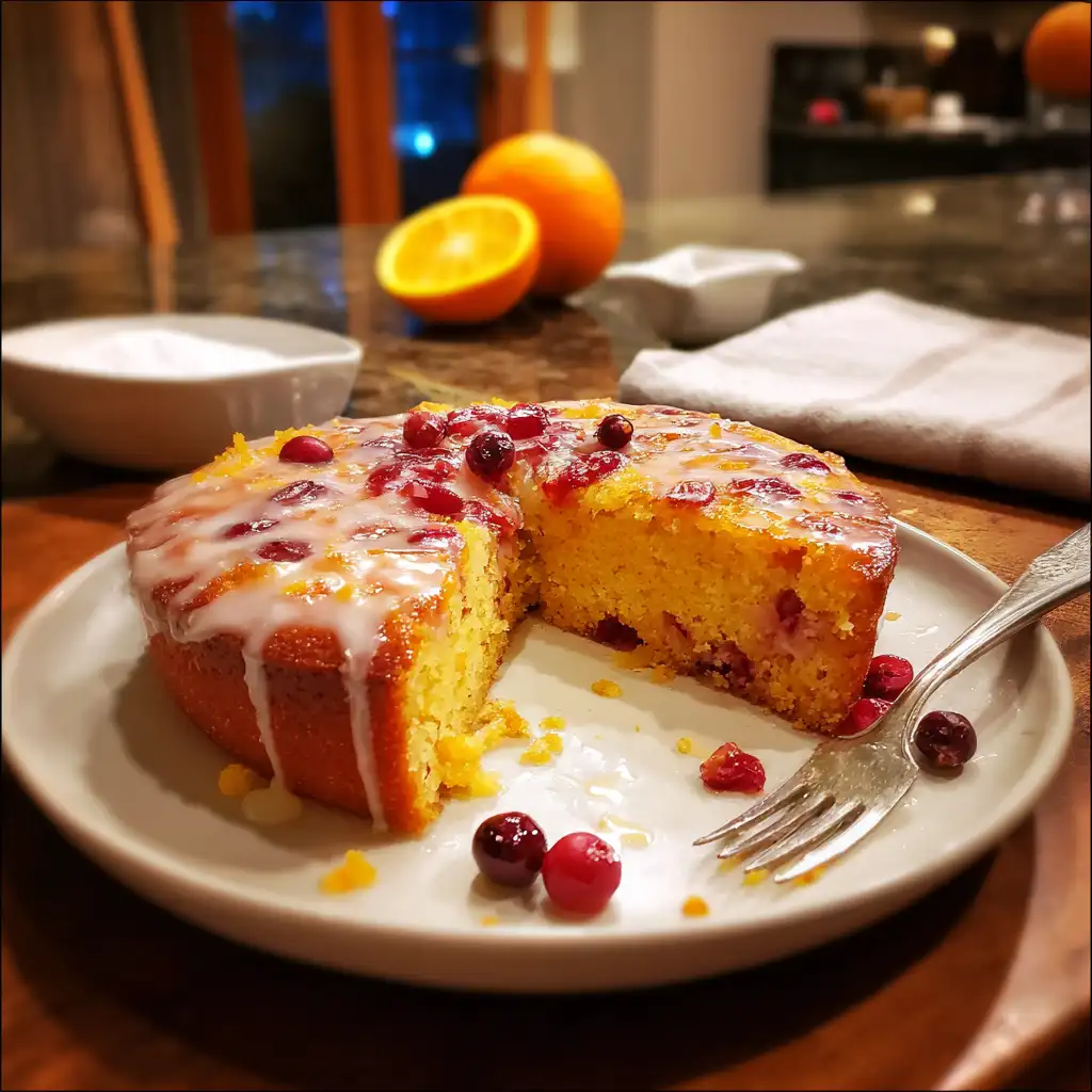 Dense Cranberry and Orange Cake with Citrus Glaze