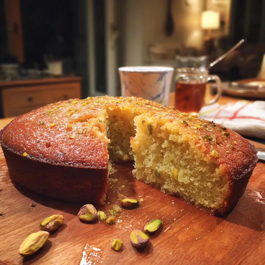 Pistachio Orange Rose Syrup Cake