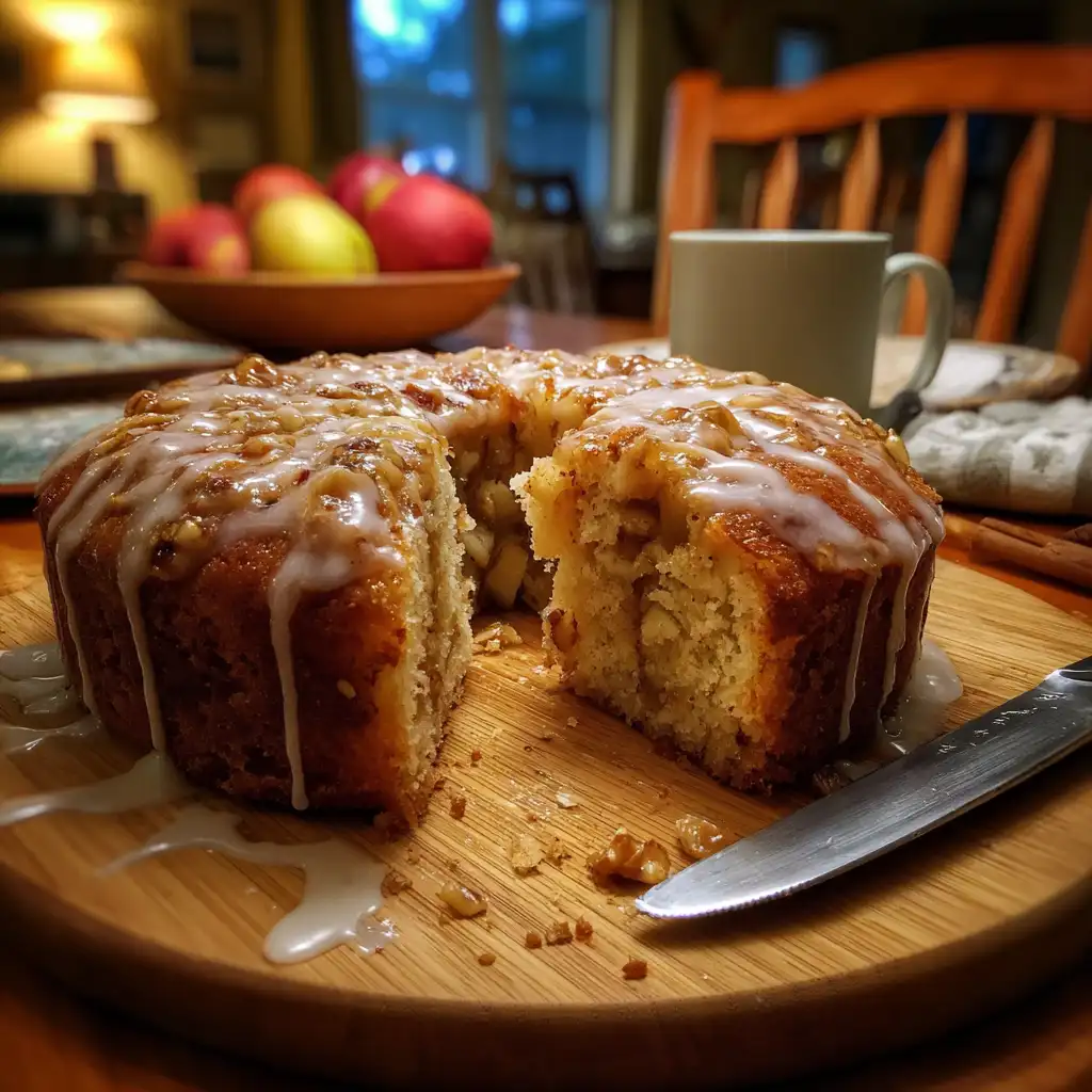Sticky Apple Walnut Cake with Cinnamon Glaze