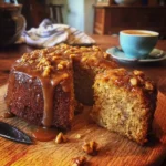 Sticky Banana Walnut Cake with Toffee Drizzle