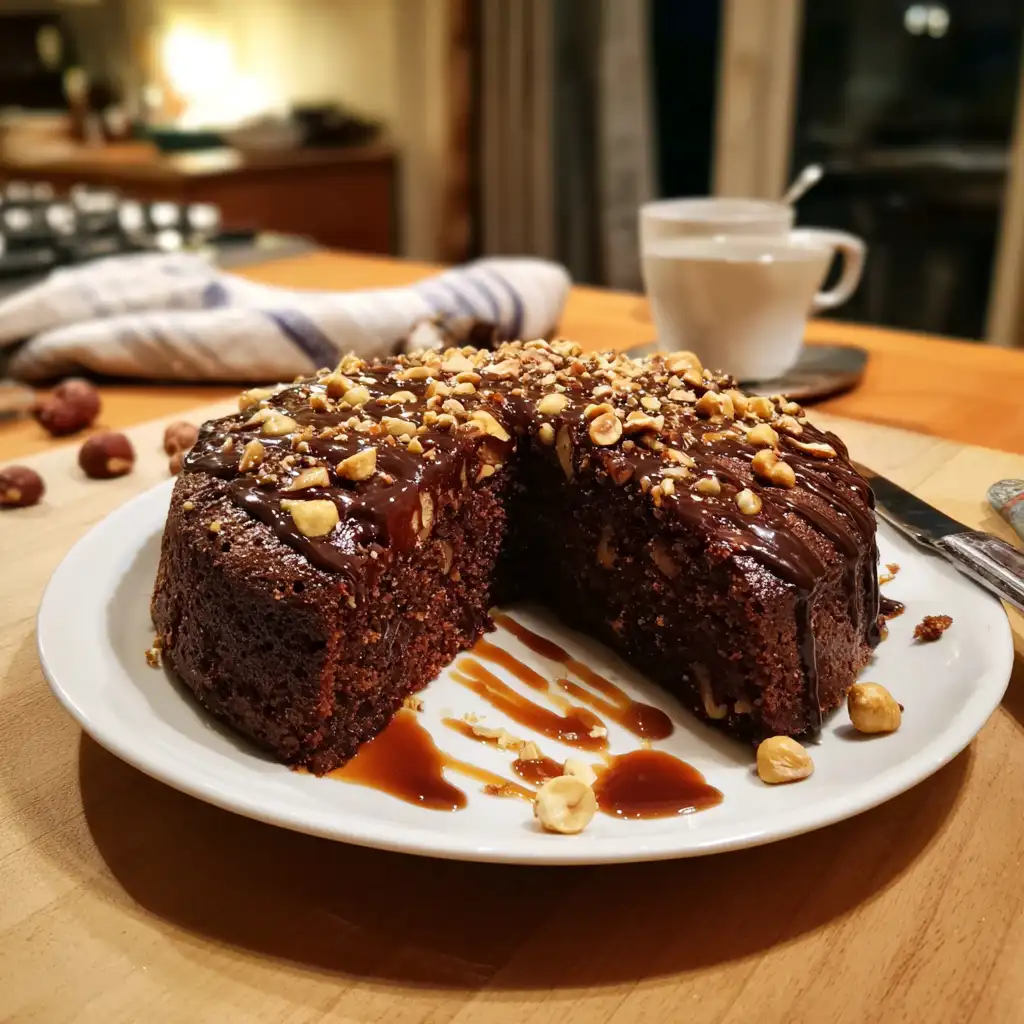 Sticky Hazelnut and Chocolate Cake with Espresso Syrup