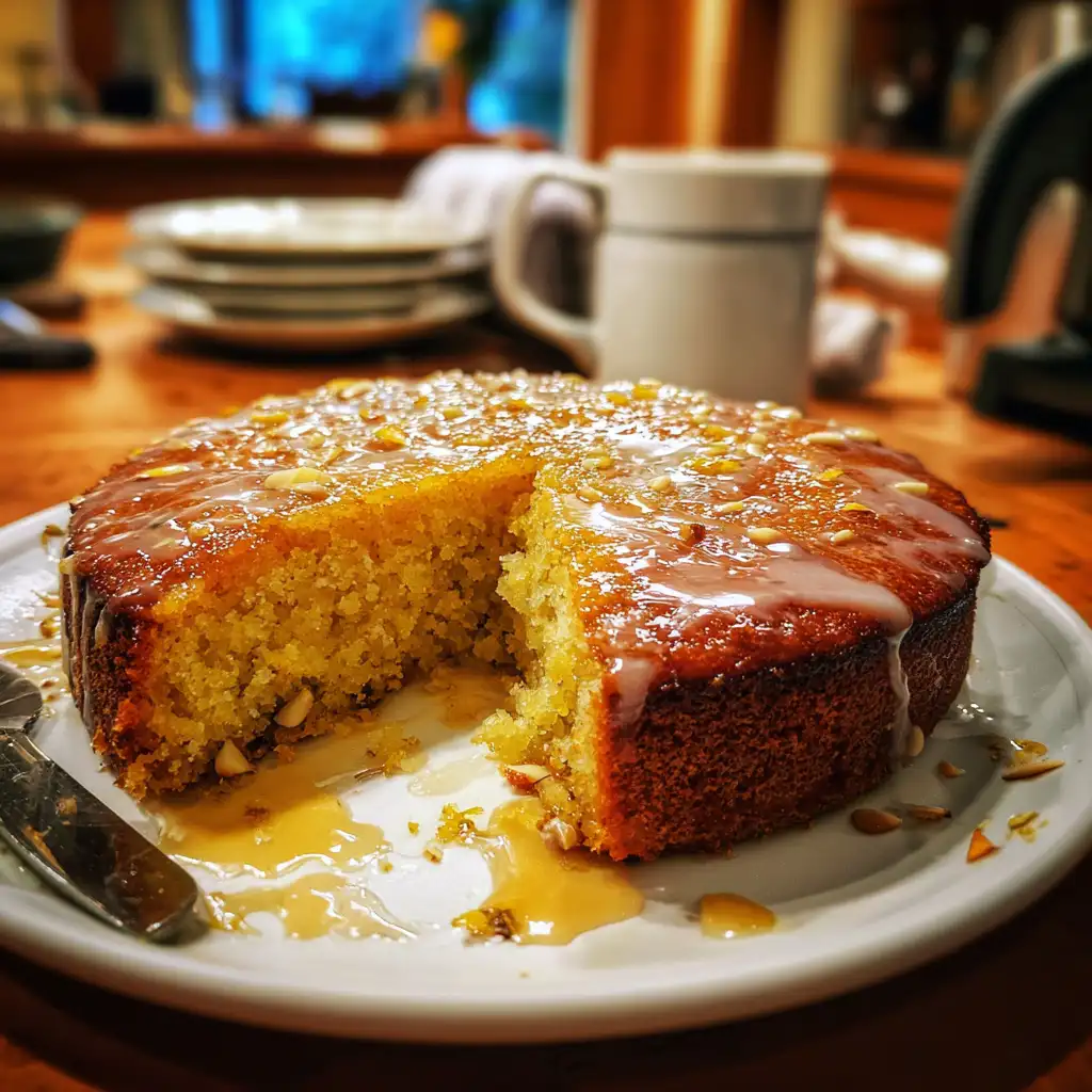 Sticky Lemon Almond Cake with Honey Drizzle