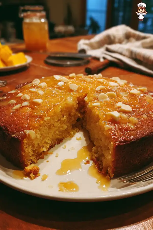 Sticky Mango Macadamia Cake with Honey Syrup