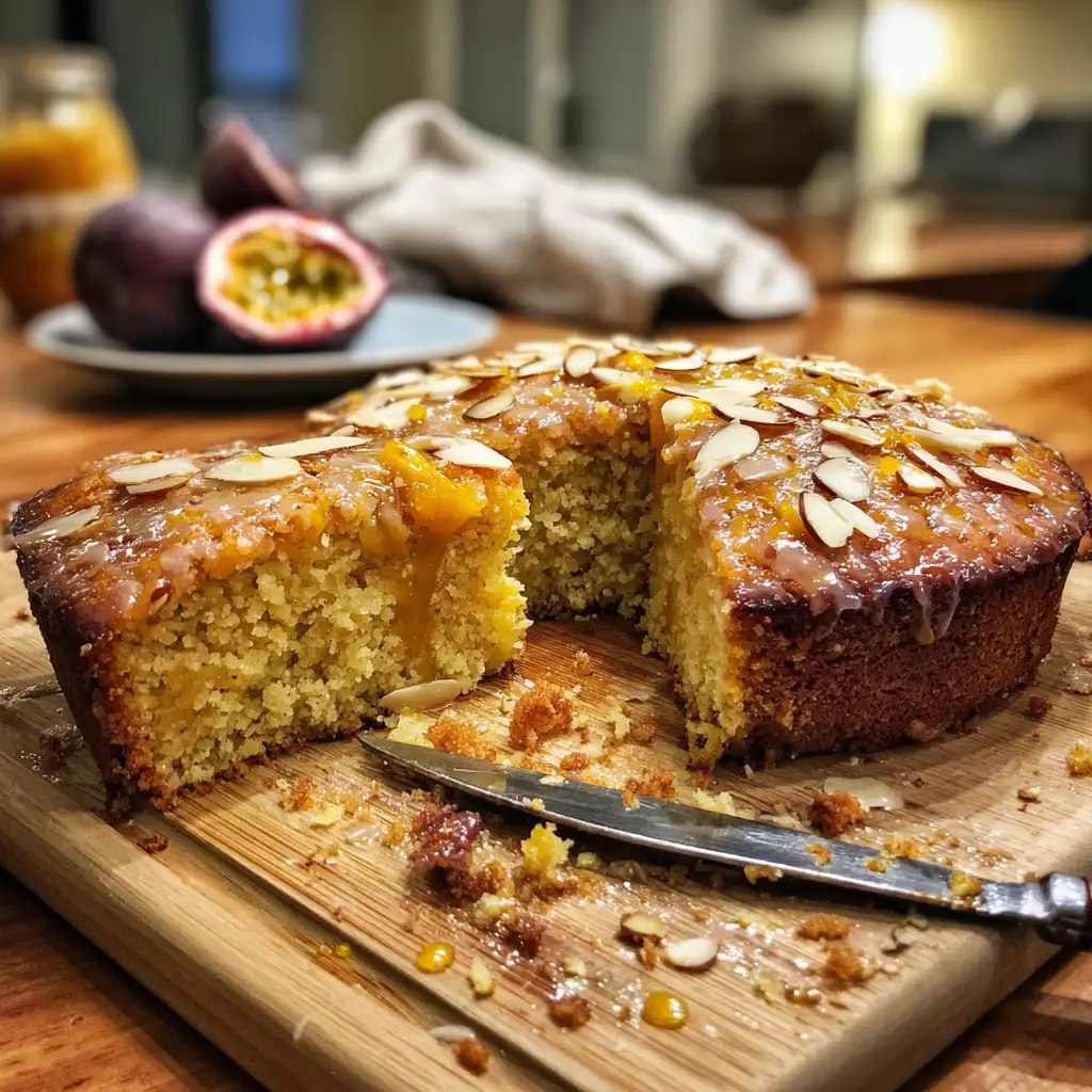Sticky Passionfruit Almond Cake with Citrus Glaze