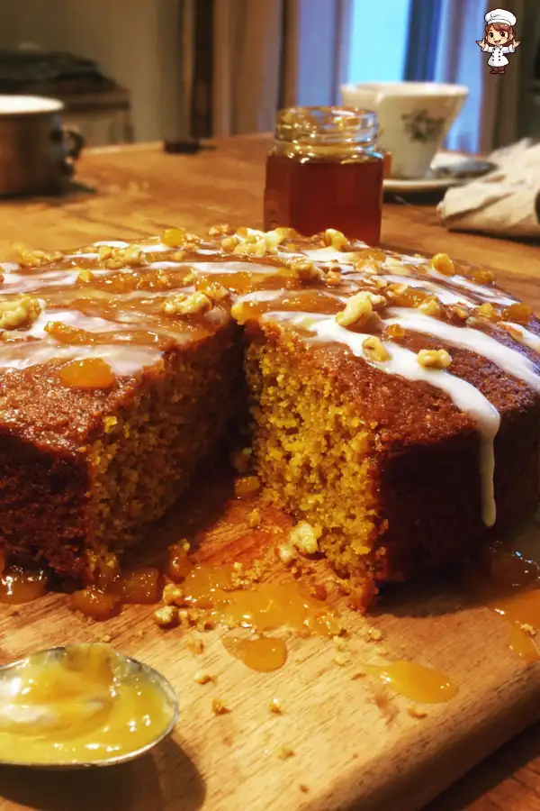 Sticky Pumpkin Apricot Cake with Spiced Cream