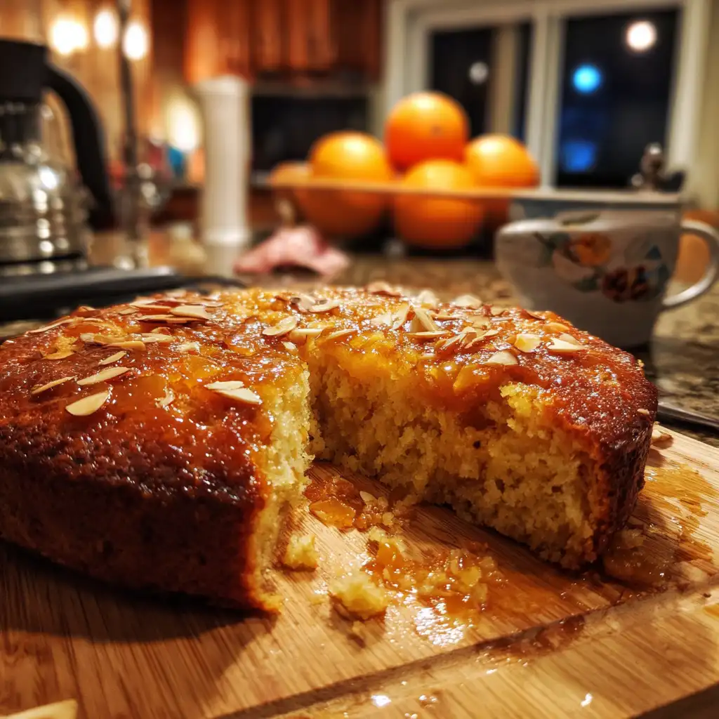 Warm Apricot Almond Cake with Spiced Orange Syrup Recipe
