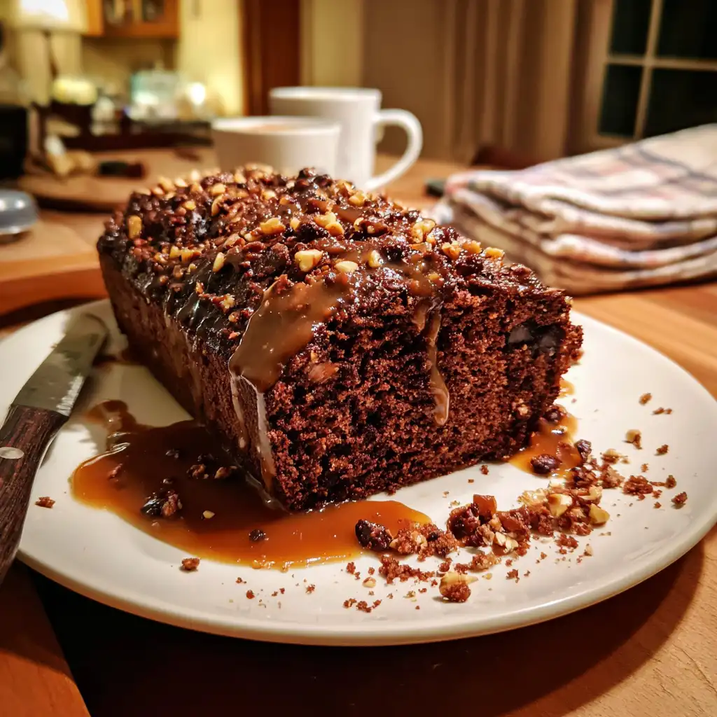 Chocolate Hazelnut Date Loaf with Toffee Sauce Recipe