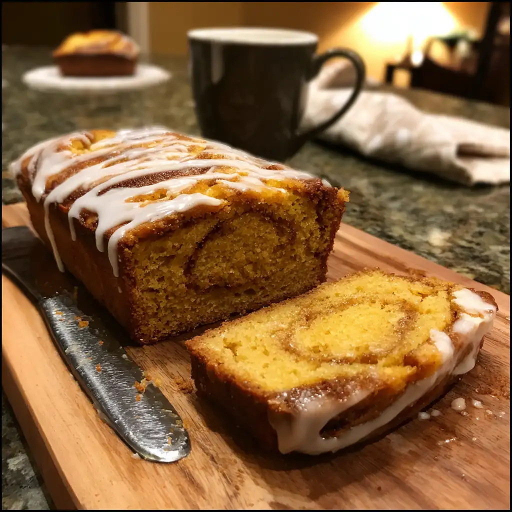 Cinnamon Swirl Pumpkin Loaf with Cream Glaze