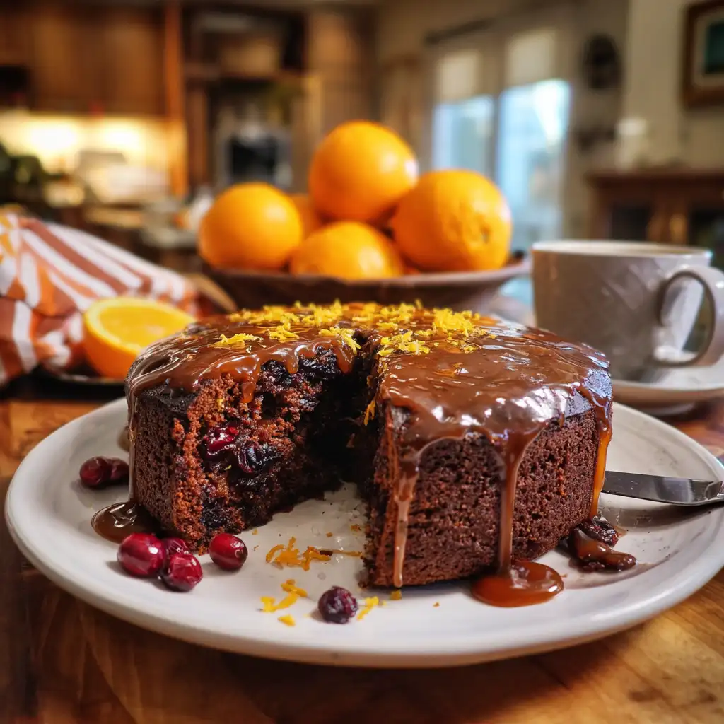 Dark Chocolate Cranberry Cake with Orange Glaze Recipe