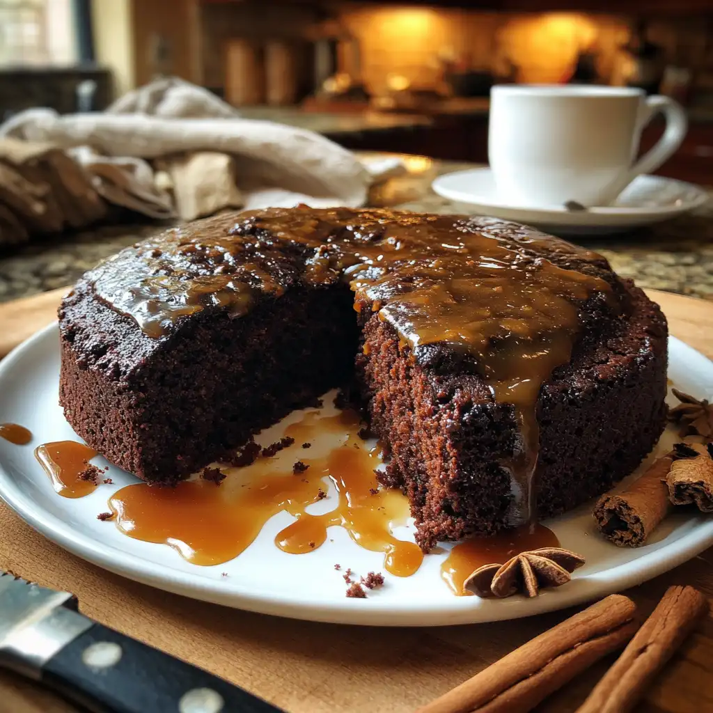 Dark Chocolate Ginger Cake Recipe with Caramel Drizzle