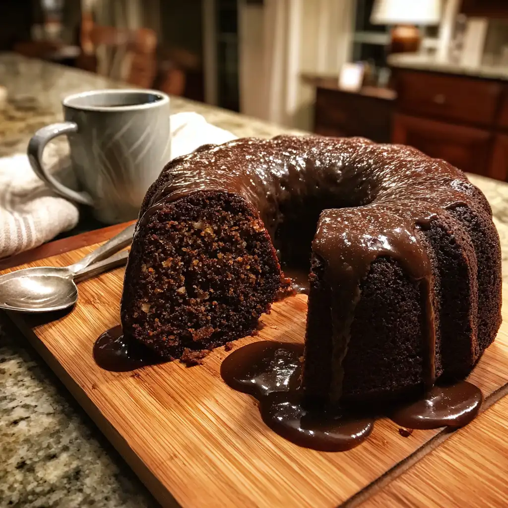 Dark Chocolate Pecan Cake with Espresso Glaze Recipe