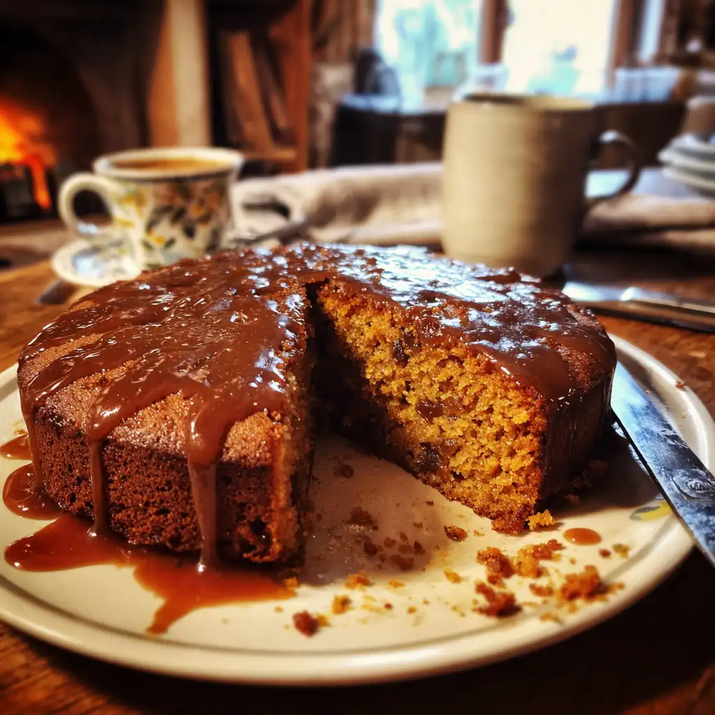 Ginger Date Cake with Molasses Glaze