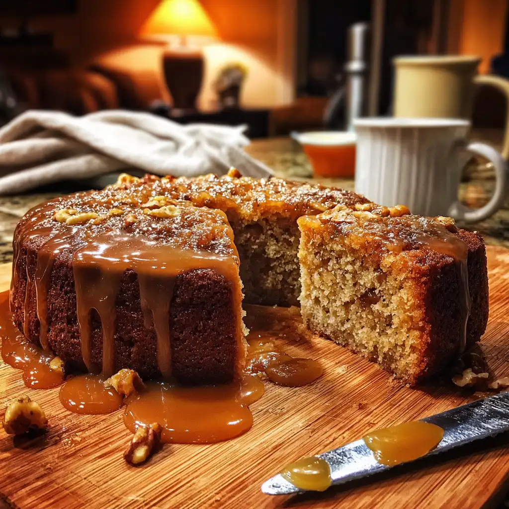 Moist Date Walnut Cake with Toffee Sauce