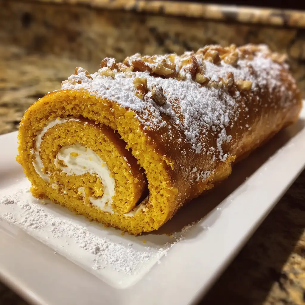 Pumpkin Roll Cake with Cream Cheese Filling Recipe